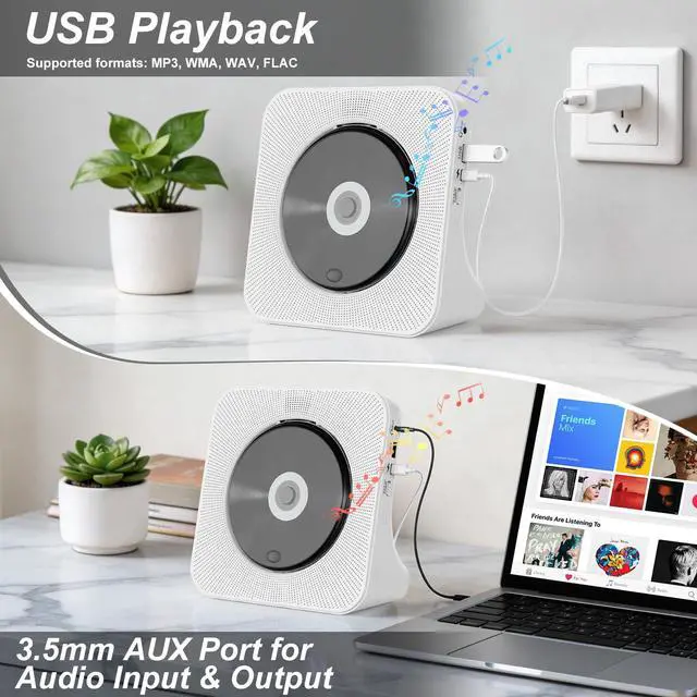 Alt view image 5 of 5 - CD Player Portable with Speakers - Homlab Blutooth Desktop CD Players for Home with Dust Cover
