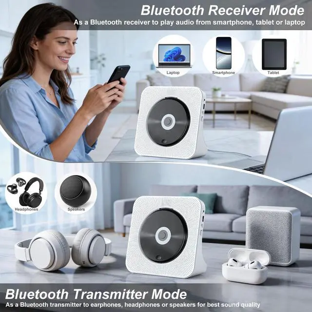 Alt view image 3 of 5 - CD Player Portable with Speakers - Homlab Blutooth Desktop CD Players for Home with Dust Cover