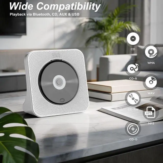 Alt view image 4 of 5 - CD Player Portable with Speakers - Homlab Blutooth Desktop CD Players for Home with Dust Cover