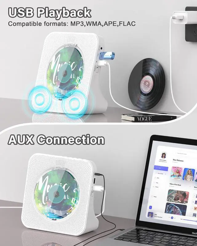 Alt view image 5 of 5 - Portable CD Player with Bluetooth 5.0