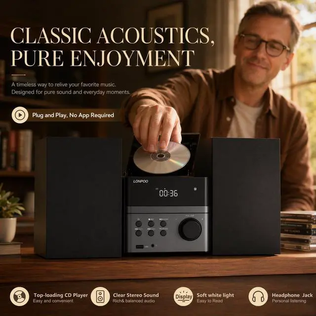 Alt view image 4 of 5 - Compact Micro Hi-Fi Stereo System with CD Player Bluetooth