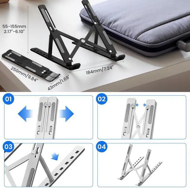 Main image of Adjustable Laptop Stand for Desk Foldable & Portable ABS+Silicone Riser
