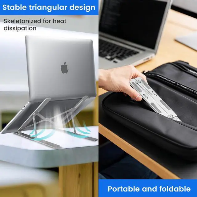 Alt view image 2 of 5 - Adjustable Laptop Stand for Desk Foldable & Portable ABS+Silicone Riser