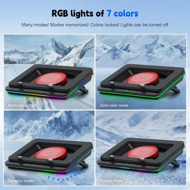 Alt view image 4 of 5 - RGB Laptop Cooling Pad Equipped With Gigantic Turbo-Fan5.5inch Diameter