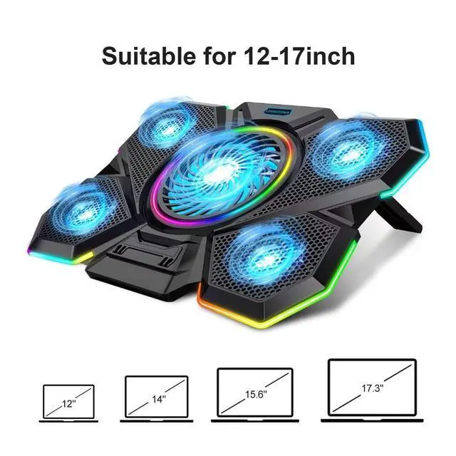 Alt view image 2 of 5 - Laptop Cooler with 6 Quiet Led Fans for 15.6-17 Inch Laptop