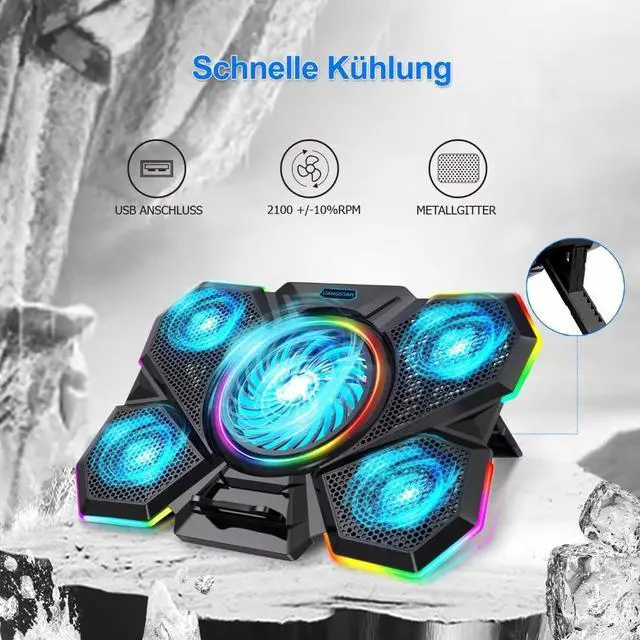 Alt view image 3 of 5 - Laptop Cooler with 6 Quiet Led Fans for 15.6-17 Inch Laptop