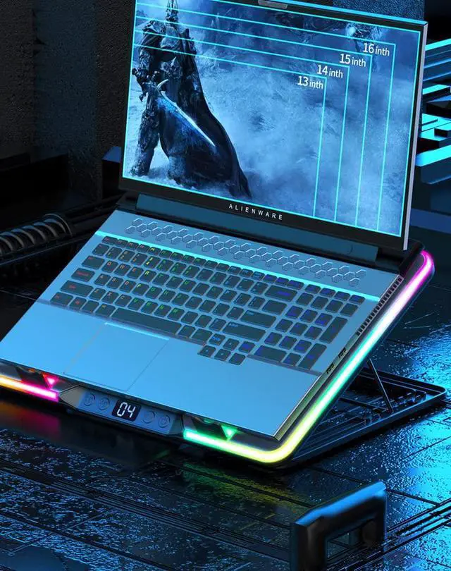 Alt view image 3 of 5 - Gaming RGB Laptop Cooling Fan pad Cooler 15.6 14 13 12 10Inch(Party RGB-Lights
