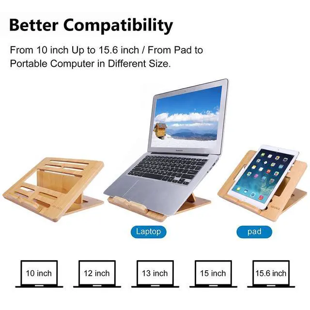 Alt view image 2 of 5 - Bamboo Fodable Laptop Notebook Riser Stand