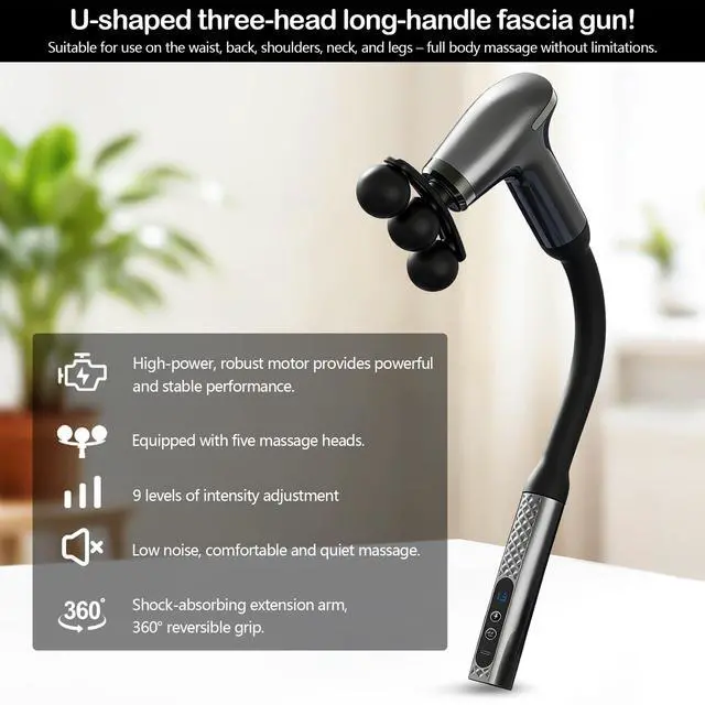 Alt view image 2 of 6 - U-Shaped Massage Gun with 5 Attachments and LCD Display