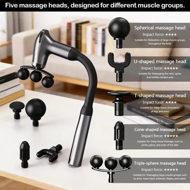 Alt view image 4 of 6 - U-Shaped Massage Gun with 5 Attachments and LCD Display