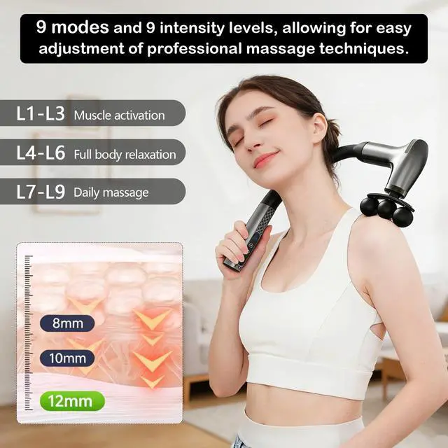 Alt view image 3 of 6 - U-Shaped Massage Gun with 5 Attachments and LCD Display
