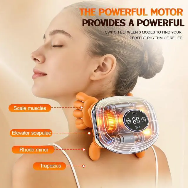 Alt view image 5 of 6 - 4D Neck Massager with Heat Electric Shiatsu Deep Tissue Massage Gun