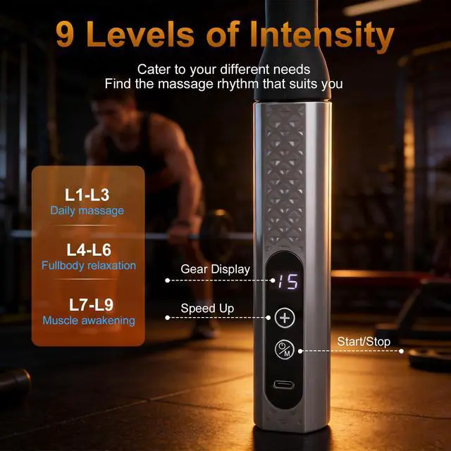 Alt view image 3 of 6 - Massage Gun with 9 Speed 5 Head