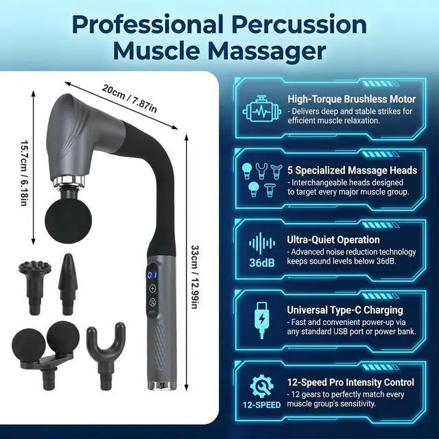 Alt view image 2 of 6 - Deep Tissue Percussion Massager Double-Headed U-Shaped