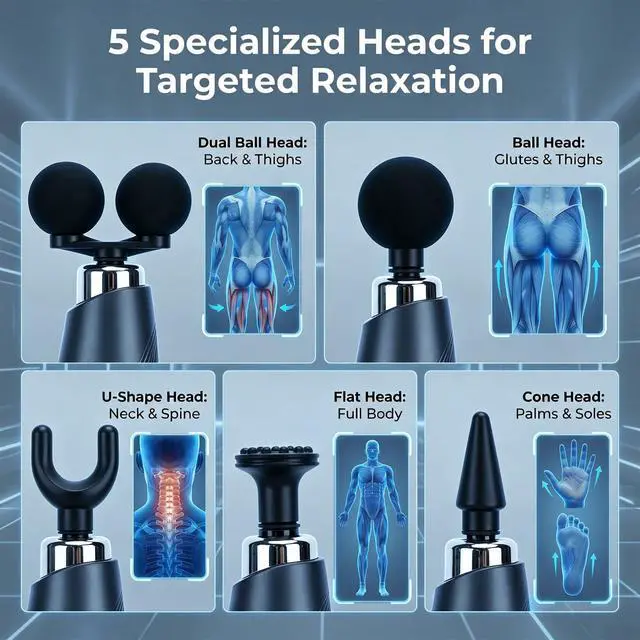 Alt view image 6 of 6 - Deep Tissue Percussion Massager Double-Headed U-Shaped