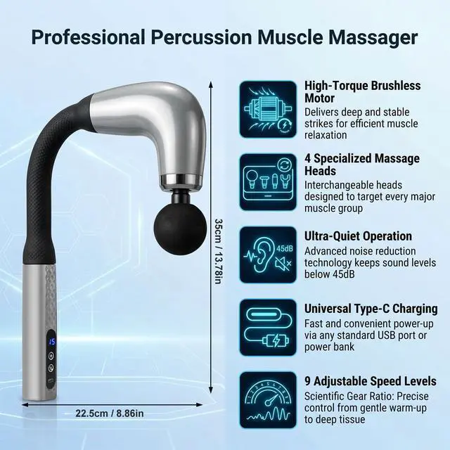 Alt view image 2 of 6 - U-Shaped Long Handle Massage Gun for Back and Shoulder
