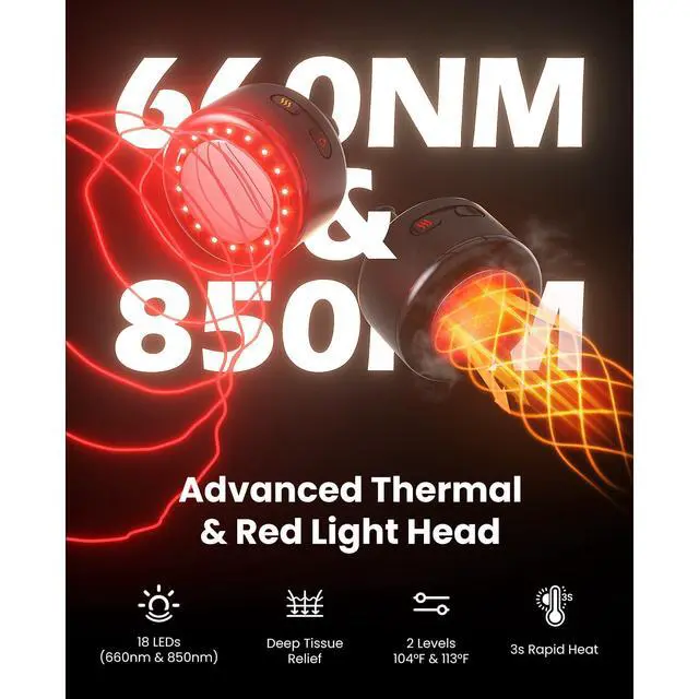 Alt view image 4 of 6 - Ultra Massage Gun with Heat Red Light Soothing 2-in-1 Extension Handle