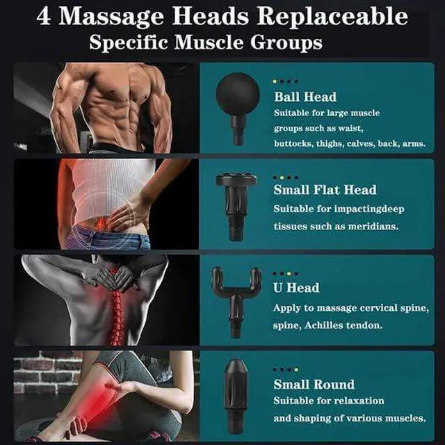 Alt view image 4 of 5 - Massage Gun Deep Tissue Electric Mini Handheld Massager 4 Interchangeable Heads