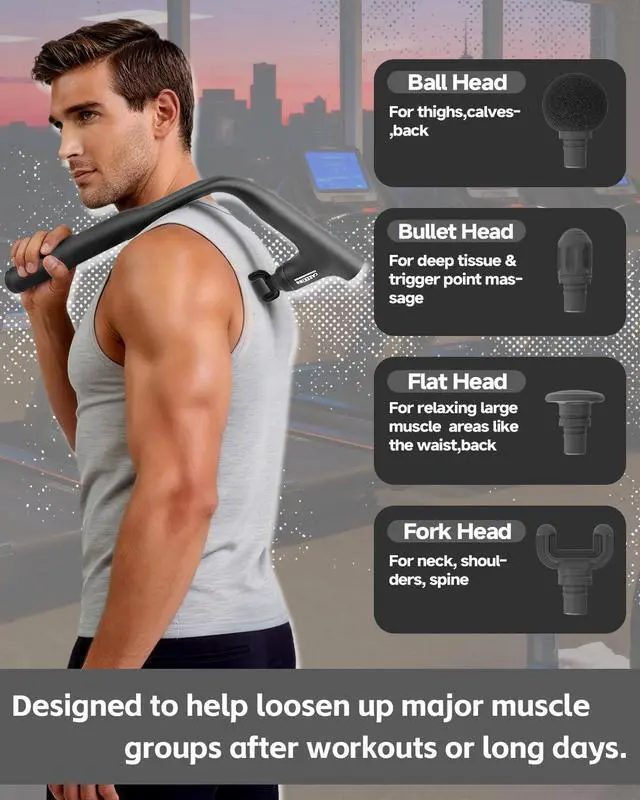 Alt view image 5 of 6 - 3-in-1 Massage Gun Deep Tissue with Extended Handle