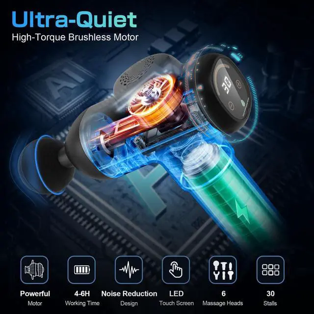 Alt view image 2 of 7 - Massage Gun Deep Tissue 30 Speed Levels Percussion Handheld Massage Gun