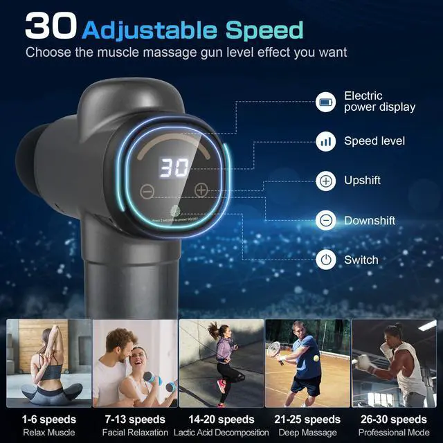 Alt view image 6 of 7 - Massage Gun Deep Tissue 30 Speed Levels Percussion Handheld Massage Gun