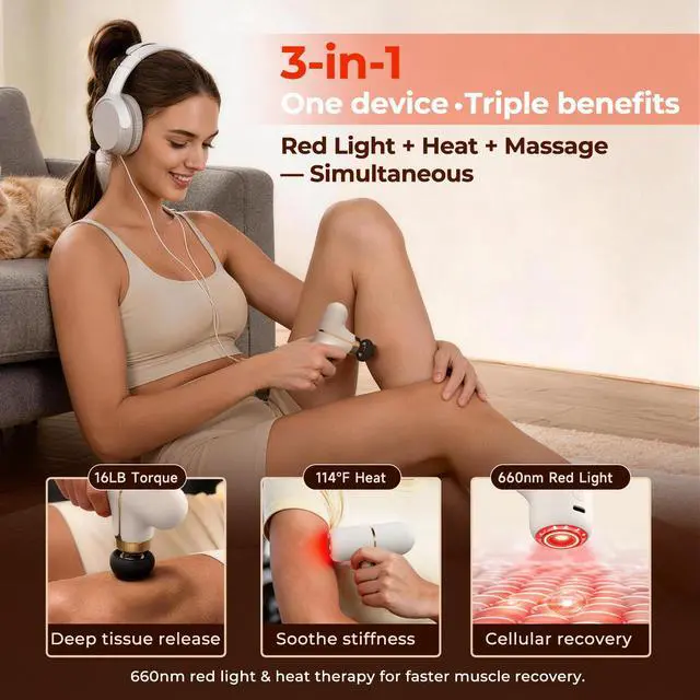 Alt view image 3 of 6 - Mini Massage Gun - with Heated Red Light Therapy