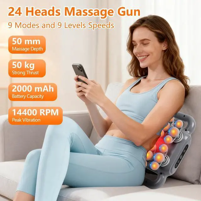 Alt view image 2 of 6 - 24 Heads Massage Gun Deep Tissue Percussion Massager