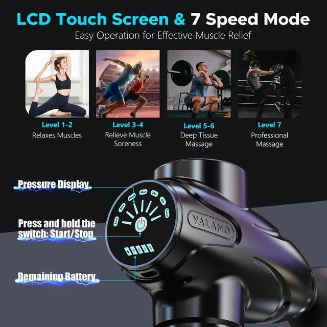 Alt view image 2 of 6 - Massage Gun Deep Tissue Portable Percussion Massager with LCD Touch Screen