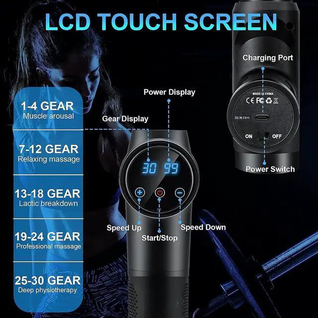 Alt view image 3 of 6 - Massage Gun Deep Tissue Muscle Percussion Massager with 30 Speeds Quiet