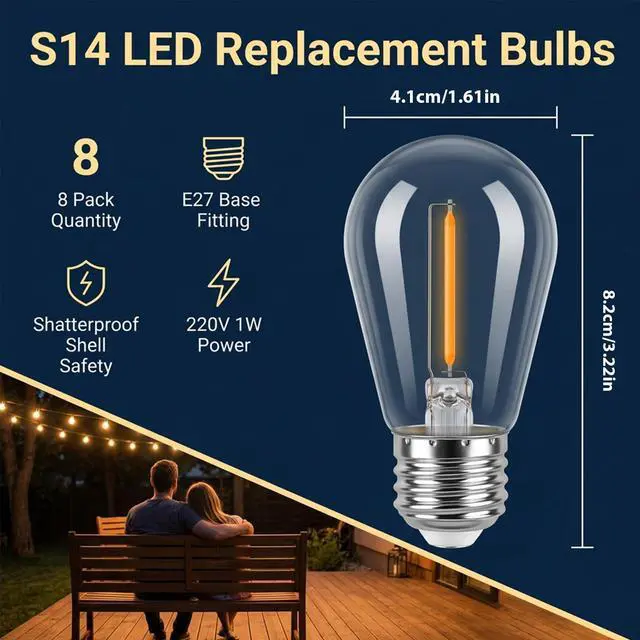Alt view image 2 of 5 - S14 LED Replacement Bulbs Outdoor 8 Pack