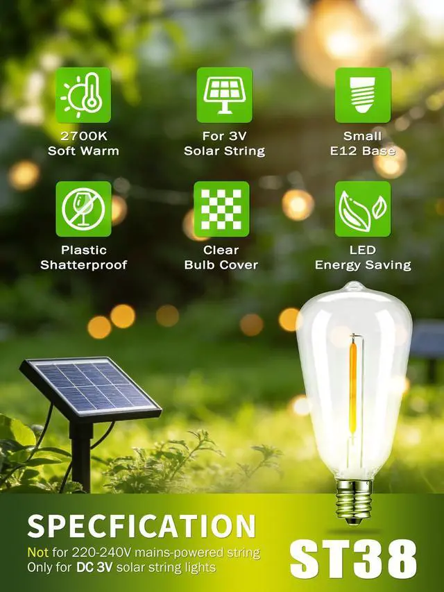 Alt view image 3 of 5 - ST38 LED Bulbs Outdoor Solar Powered Shatterproof