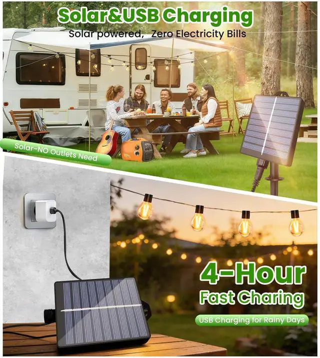 Alt view image 3 of 5 - Solar Festoon Lights Outdoor 12M/39.4FT USB&Solar String Lights
