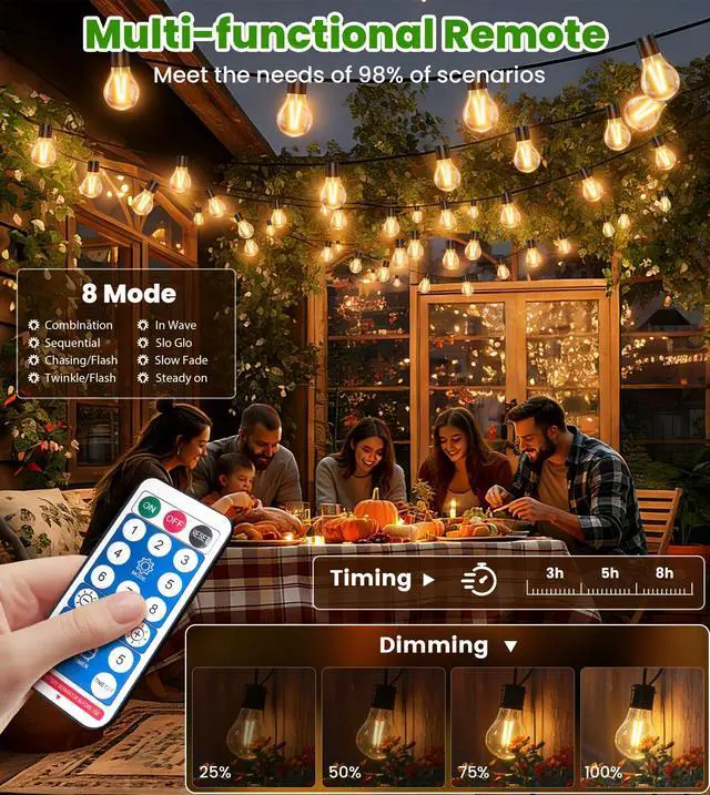 Alt view image 4 of 5 - Solar Festoon Lights Outdoor 12M/39.4FT USB&Solar String Lights