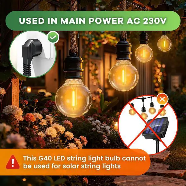 Alt view image 4 of 5 - 25 Pack 1W E12 G40 LED Bulbs Outdoor Waterproof 220V Warm White 2700K