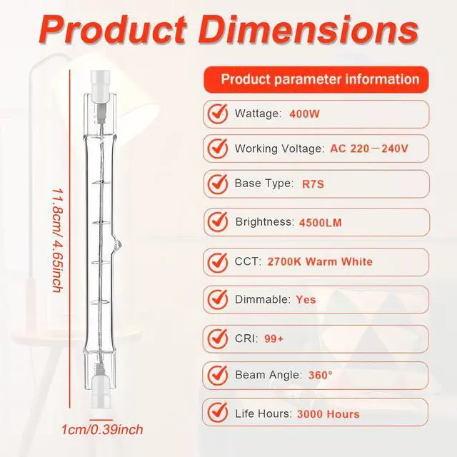 Alt view image 2 of 5 - 6 Pack R7S Halogen Bulb 118mm 400W 2700K Warm White