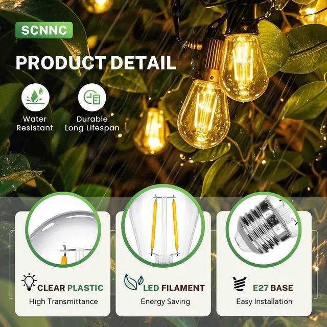 Alt view image 3 of 5 - Outdoor String Light Replacement Bulbs 2W E27 S14 220V