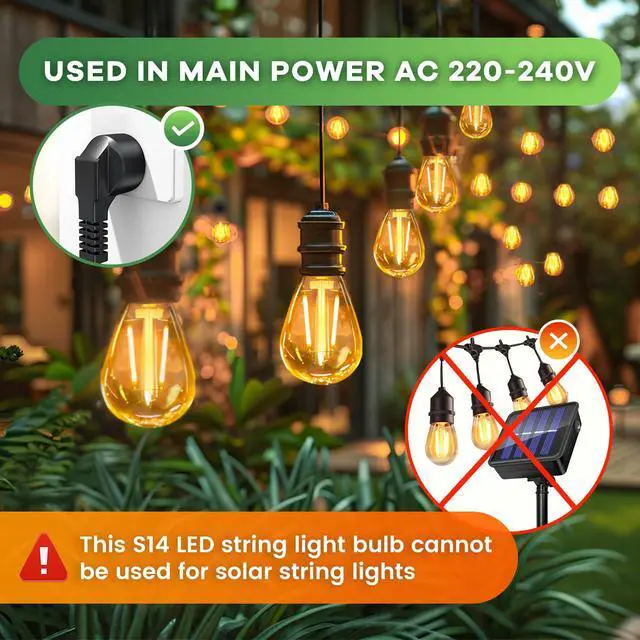 Alt view image 5 of 5 - Outdoor String Light Replacement Bulbs 2W E27 S14 220V