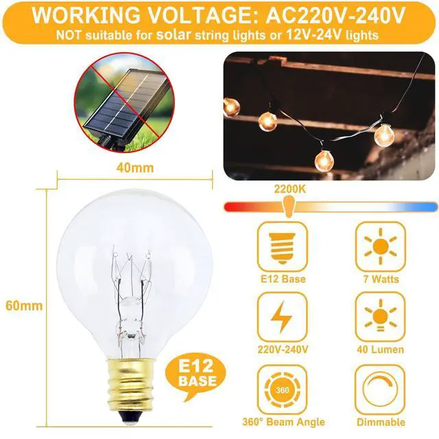 Alt view image 2 of 5 - 25-Pack G40 Replacement Bulbs 7W G40 Globe Bulbs