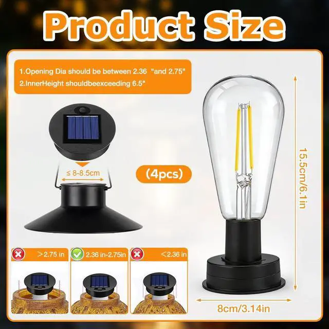 Alt view image 2 of 5 - 4 Pack Solar Light Bulbs 7cm/2.7inch Solar Light Replacement Top