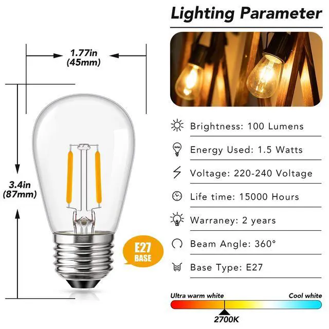 Alt view image 2 of 5 - Outdoor String Light Replacement Bulbs