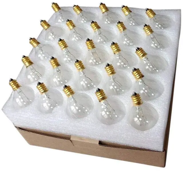 Main image of 25 Packed Tungsten G40 E12 Base 7W Clear Warm Glow White Color
