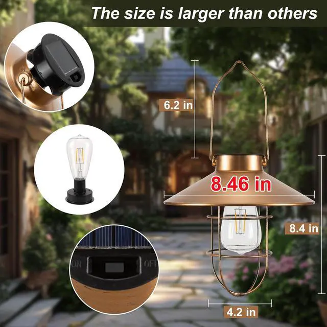 Alt view image 2 of 5 - Outdoor Solar Hanging Lanterns Vintage Light with Warm LED Bulbs