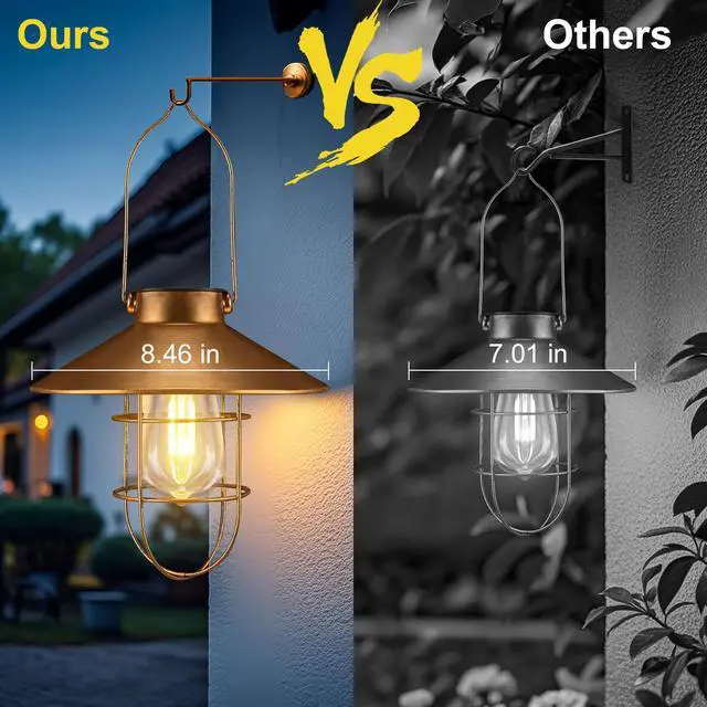 Alt view image 4 of 5 - Outdoor Solar Hanging Lanterns Vintage Light with Warm LED Bulbs