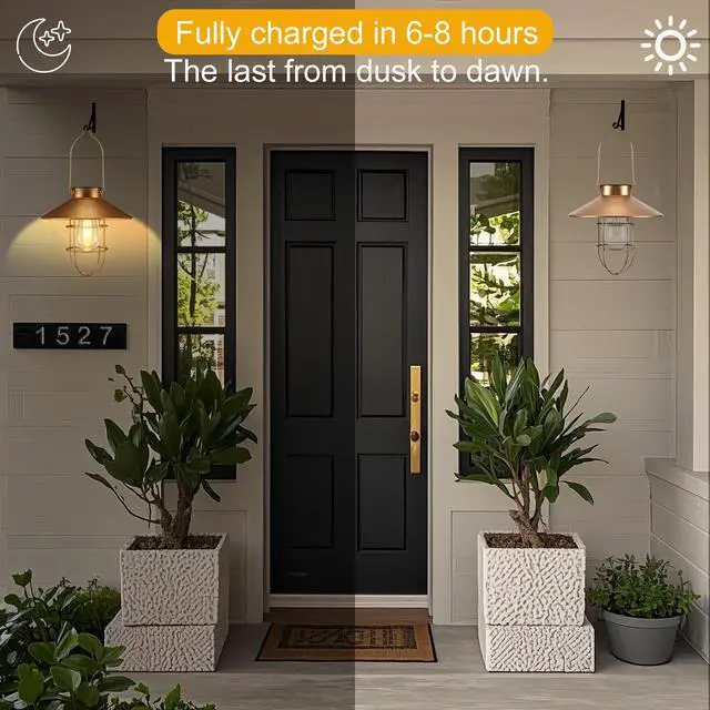 Alt view image 3 of 5 - Outdoor Solar Hanging Lanterns Vintage Light with Warm LED Bulbs