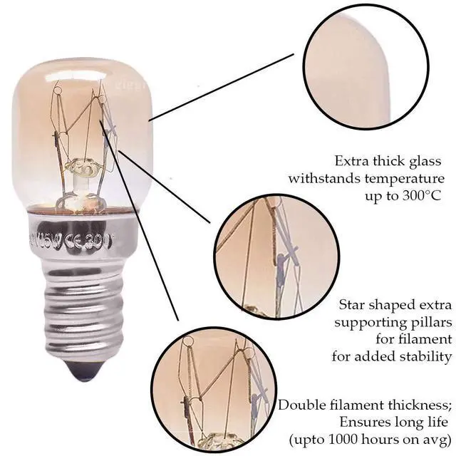 Alt view image 3 of 5 - (3 Pack) Salt Lamp Bulb | Oven | Fri | Small Screw E14 15W