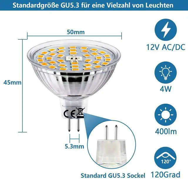 Alt view image 2 of 6 - 10x 12V GU5.3 MR16 LED Bulbs 4W Warm White 3000K GU5.3 Bi-Pin Spot Lights