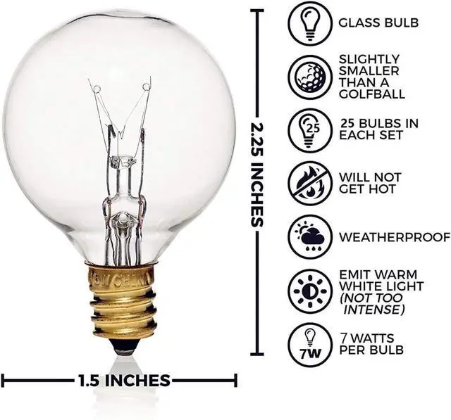 Alt view image 4 of 5 - 25 Pack G40 Incandescent Replacement Light Bulbs: 7 Watt G40 Globe Bulbs