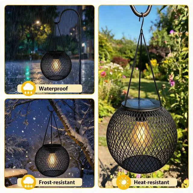 Alt view image 4 of 6 - Hanging Solar Lights Outdoor Garden 2 Pack Retro Solar Lanterns