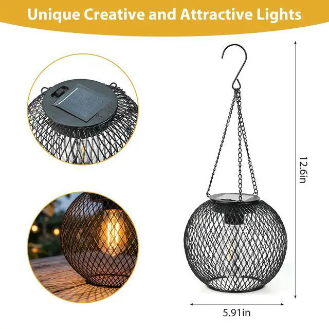 Alt view image 6 of 6 - Hanging Solar Lights Outdoor Garden 2 Pack Retro Solar Lanterns