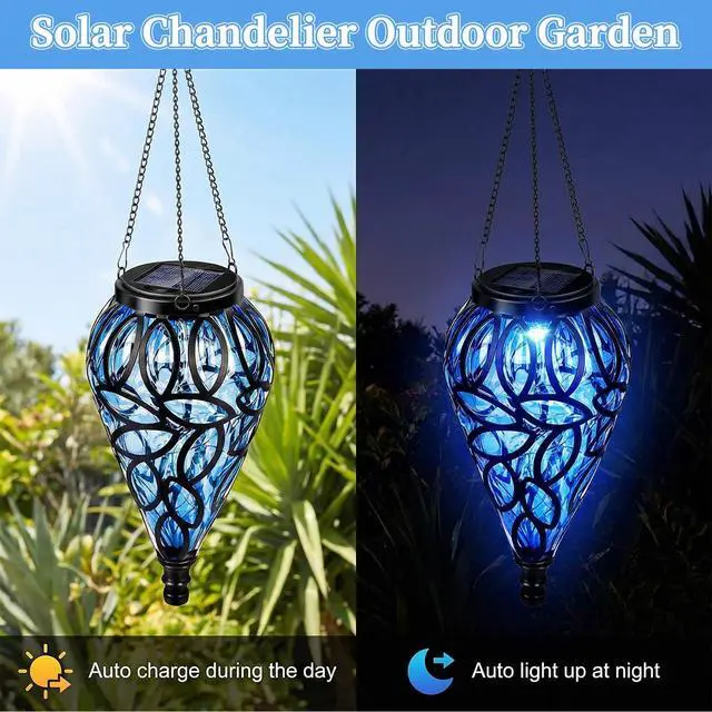 Alt view image 3 of 6 - Solar Chandelier Outdoor Garden - Waterproof Hanging Solar Lantern with 20 LED Lights